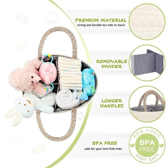 Diaper Caddy Organizer for Baby, Cotton Rope,Changing TableDiaper Storage Basket - Picture 2 of 6